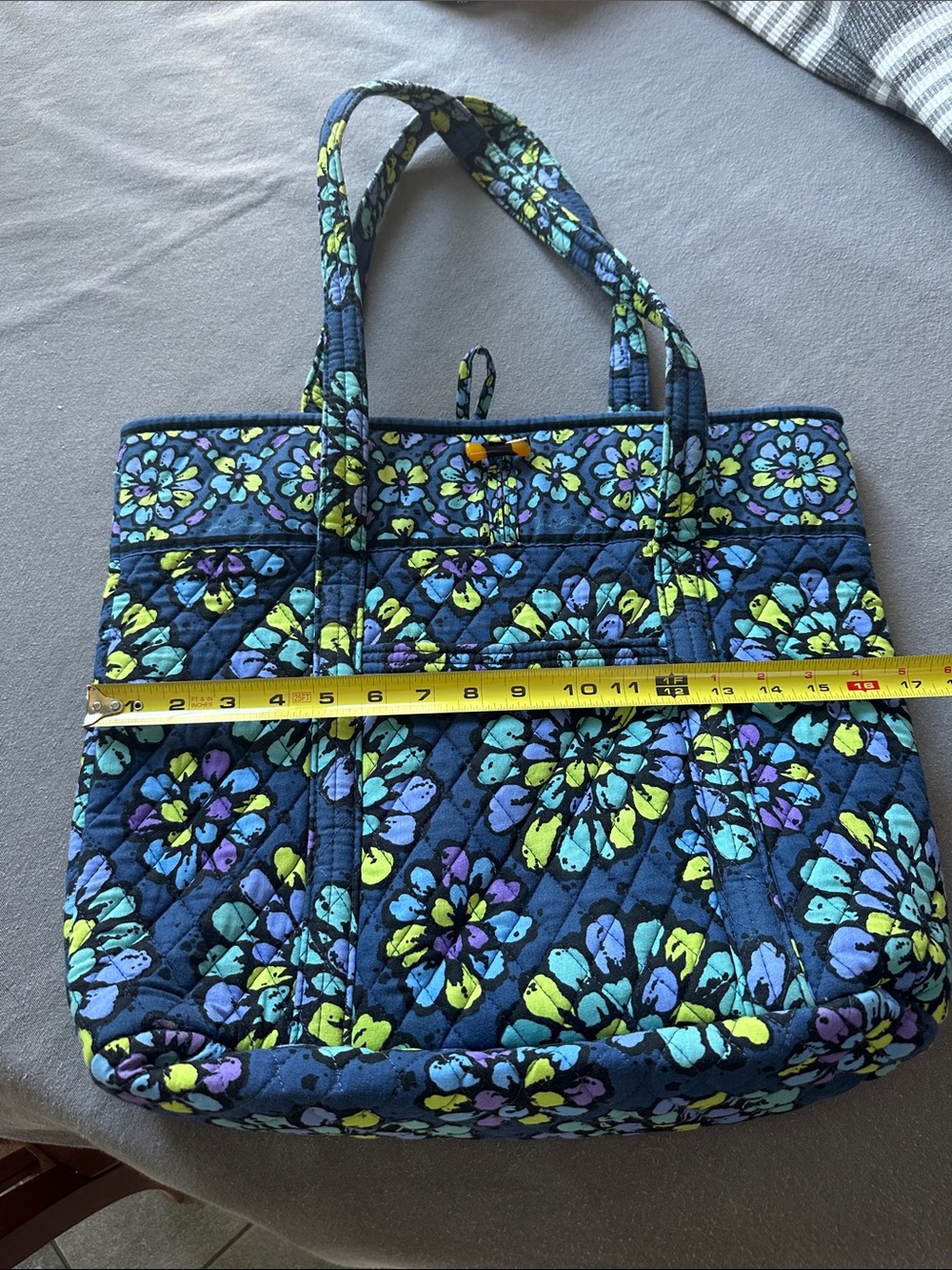Vera Bradley Navy Quilted Floral Tote with Turquoise and Lime Accents - Picture 3 of 3